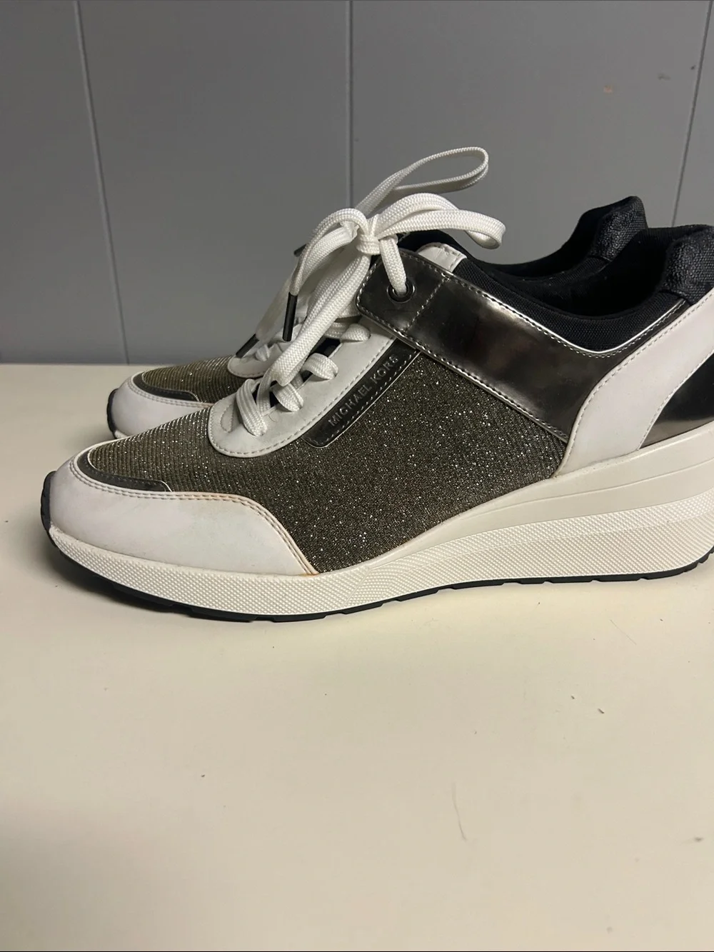 Michael Kors Metallic Olive & White Lace-Up Sneakers